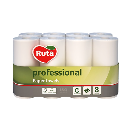 Рушники паперові "RUTA" Professional, 8 рул., 2 шар. Рц RUPr82 фото